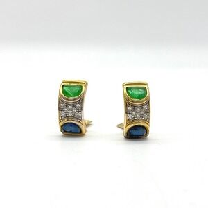 Vintage GiO Gold Tone Gripoix Multi Color Glass Clip Earrings Designer Style